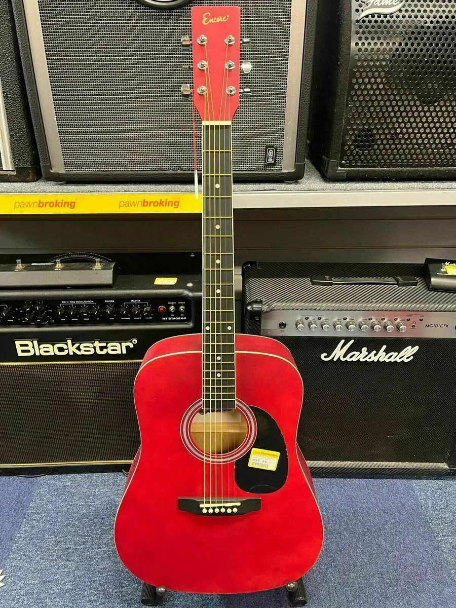 Encore Red Acoustic Guitar - Image 1