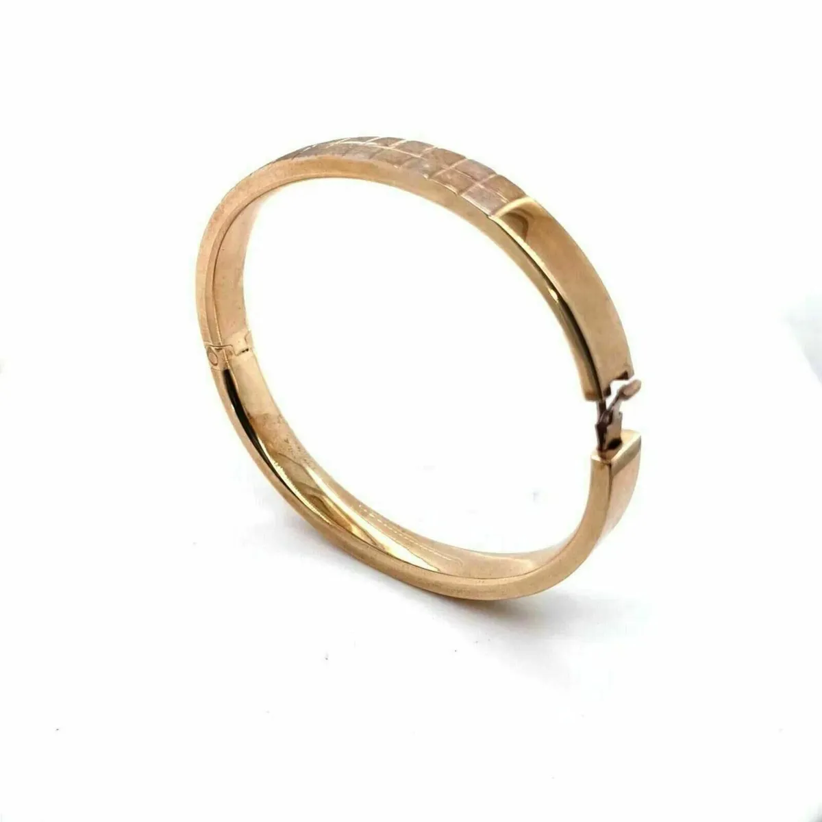 Vintage 9k Yellow Gold Bangle with Textured Panel - Image 1