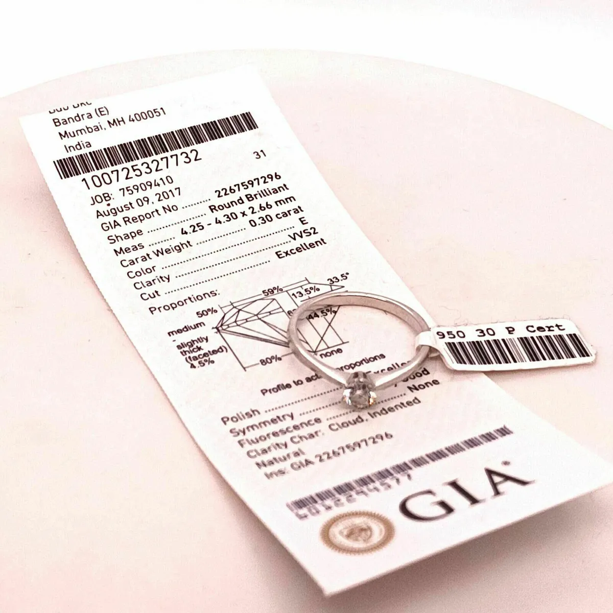 Diamond Solitaire, Platinum Ring with Certificate - Image 2