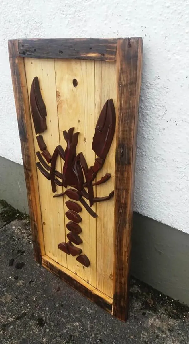 Rustic Hardwood Woodart Of A Lobster - Image 3