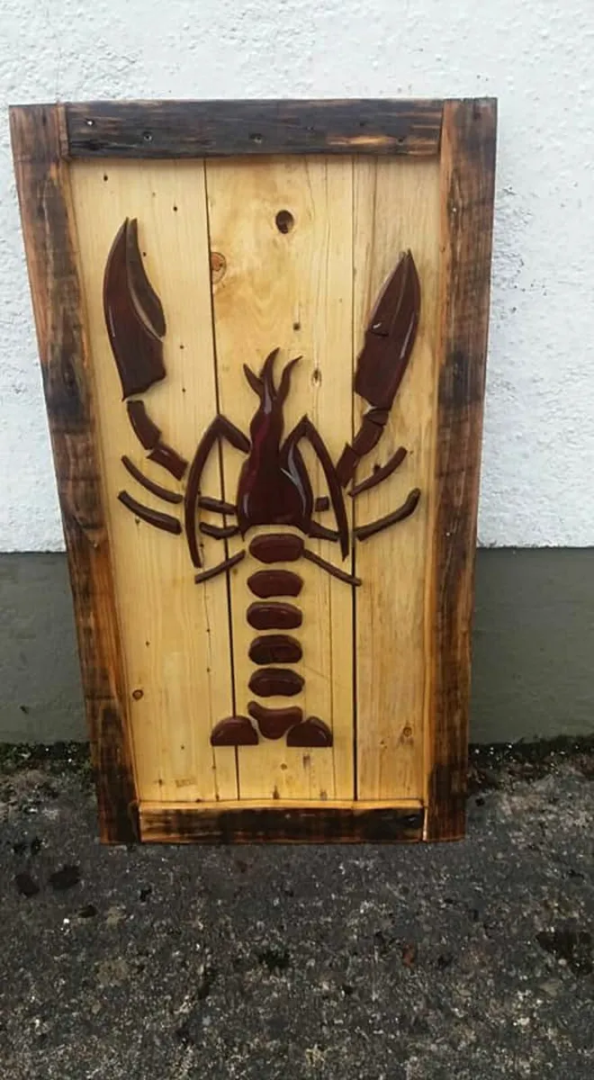 Rustic Hardwood Woodart Of A Lobster - Image 1