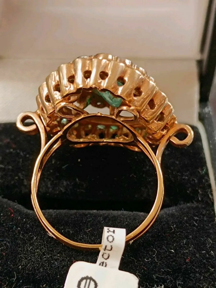 Emerald & Diamond Cluster, 9k Rose Gold Ring - Image 4