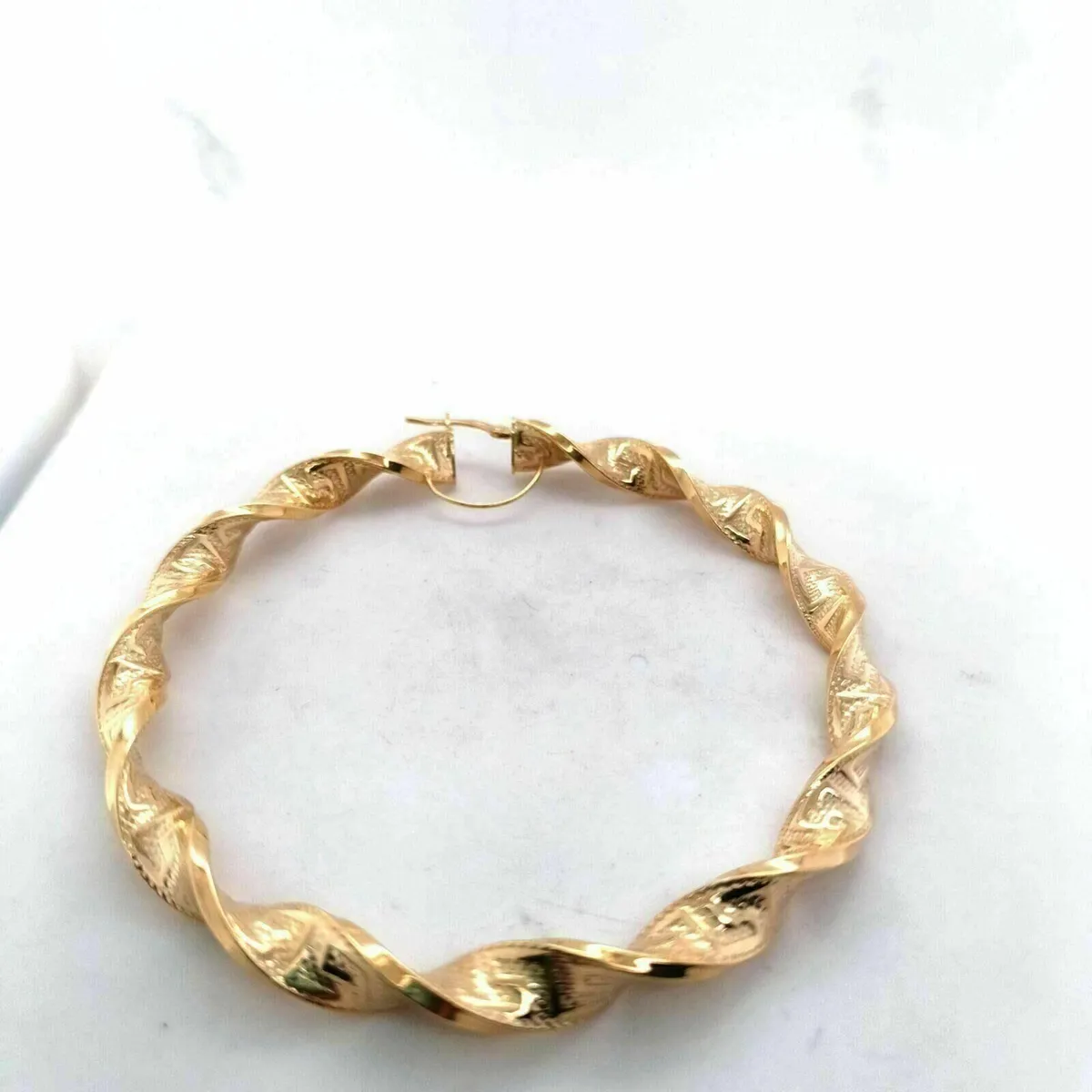 9k Gold Large Hoops Earrings, Greek Key Detail - Image 3