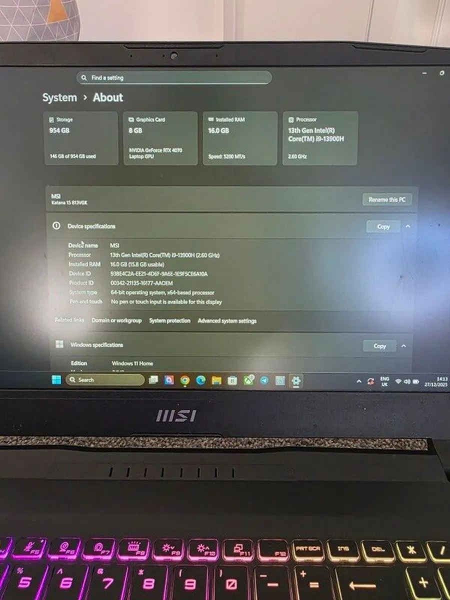 Msi Katana 15 B13vgk/i9-13900h/16gb Ram/1tb Ssd/rtx 4070/15" 144hz/w11/b - Image 4