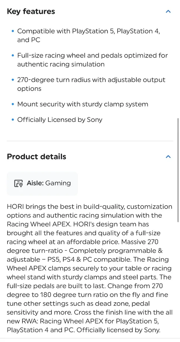 PlayStation Steering  Wheel Hori Apex Racing - Image 3