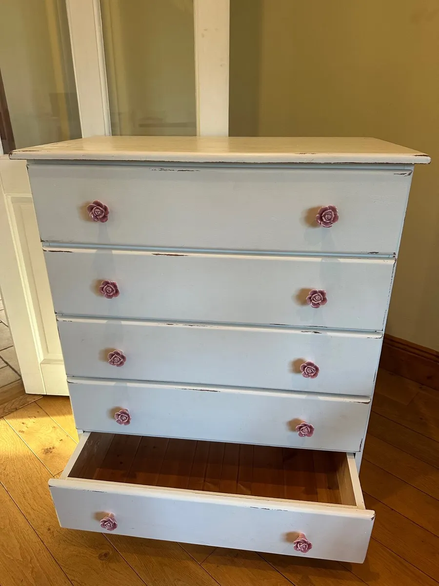 Distressed White Chest of Drawers with Rose Knobs - Image 4