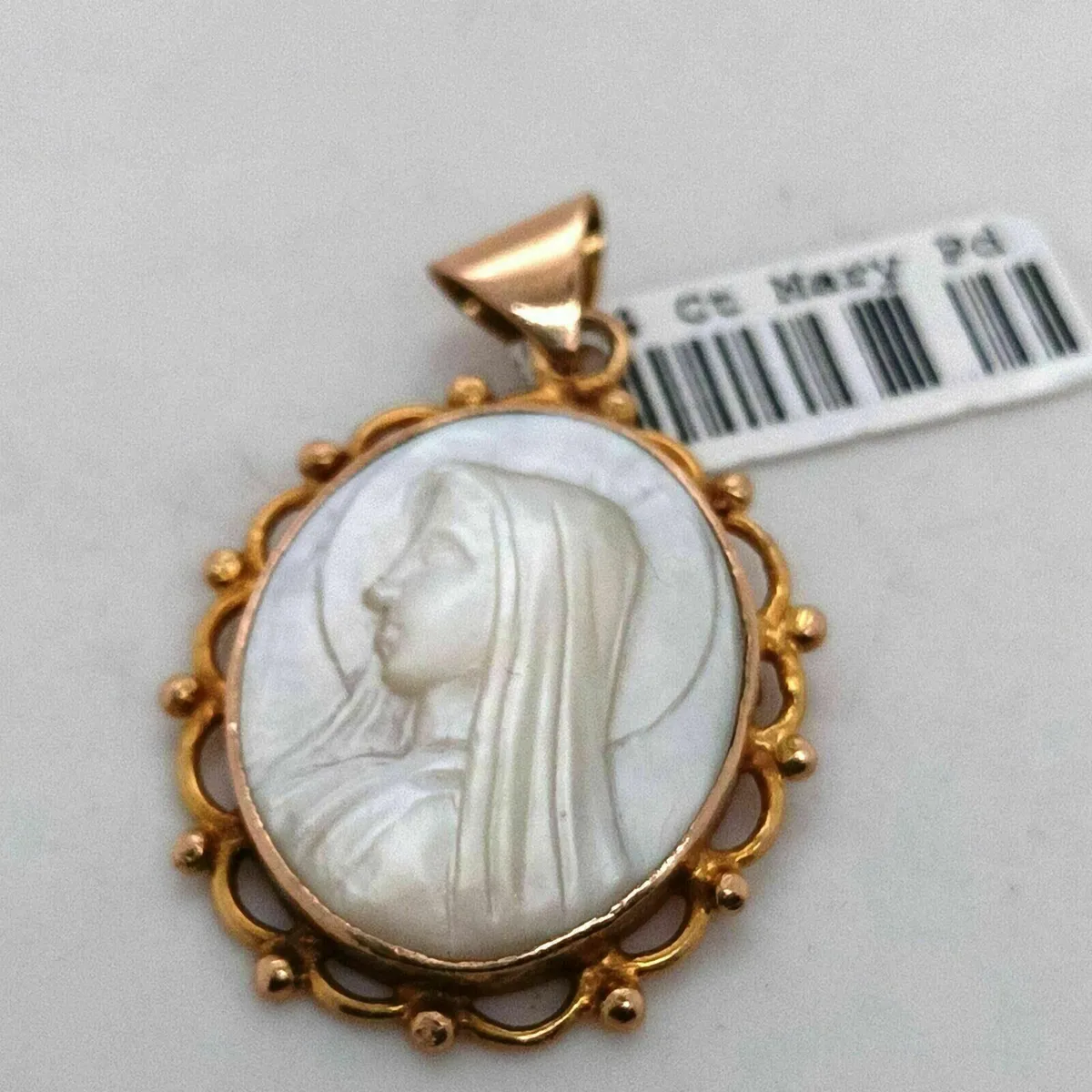 14k Gold & Shell Cameo Our Lady , Mary - Image 3