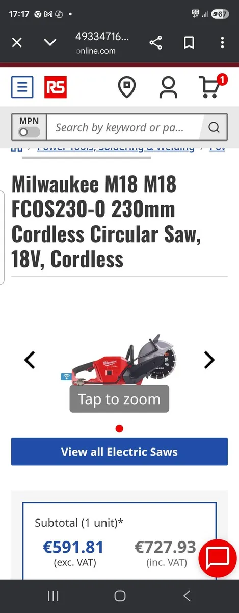 Milwaukee Consaw Concrete Saw with 12 AH Battery - Image 1