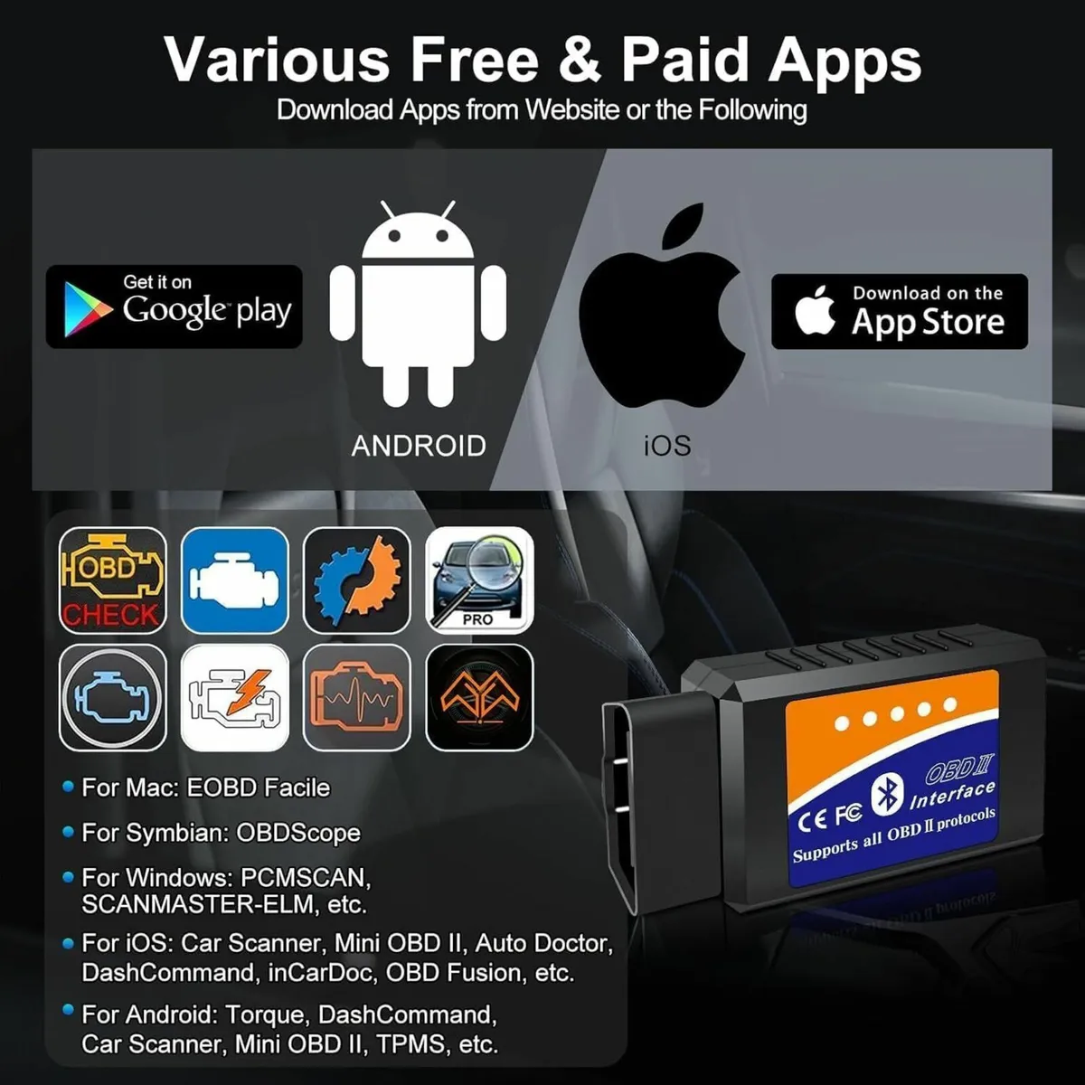 OBD2 Bluetooth Scanner Code Reader Reset for iOS i - Image 1