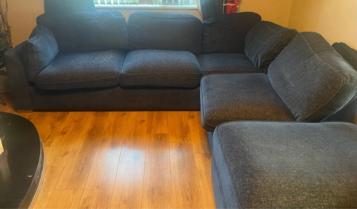 Corner Couch with Single Arm Chair with Pouffe - Image 2
