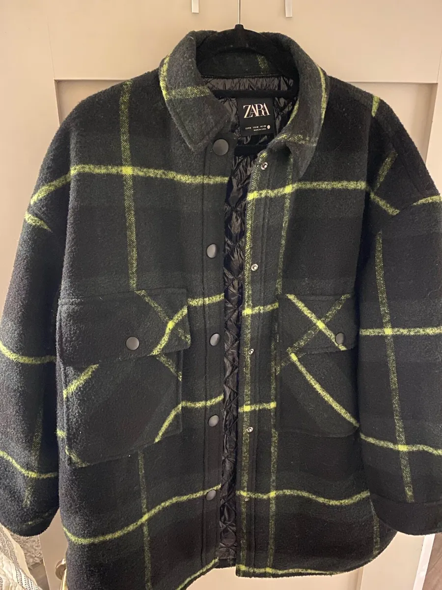 ZARA Quilted Plaid Shacket Jacket | Black & Green - Image 1
