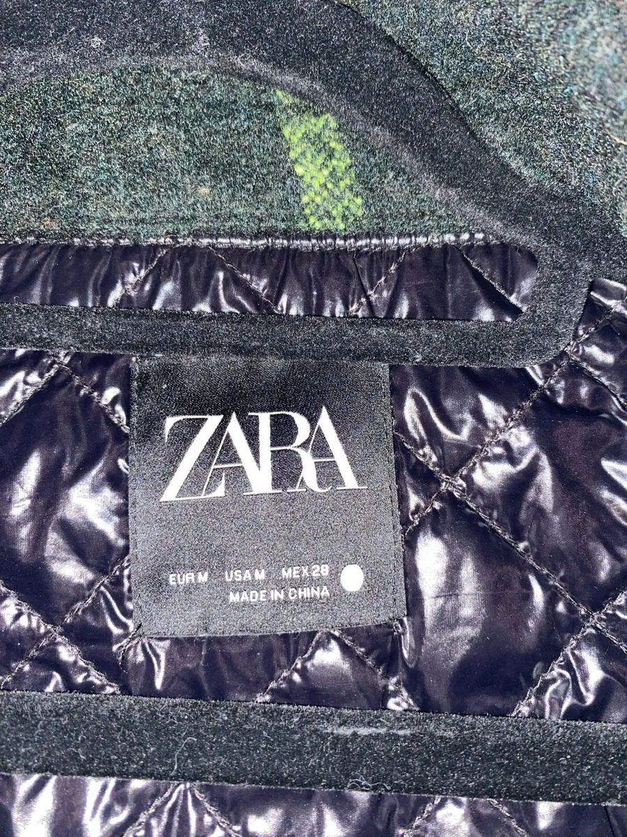 ZARA Quilted Plaid Shacket Jacket | Black & Green - Image 3