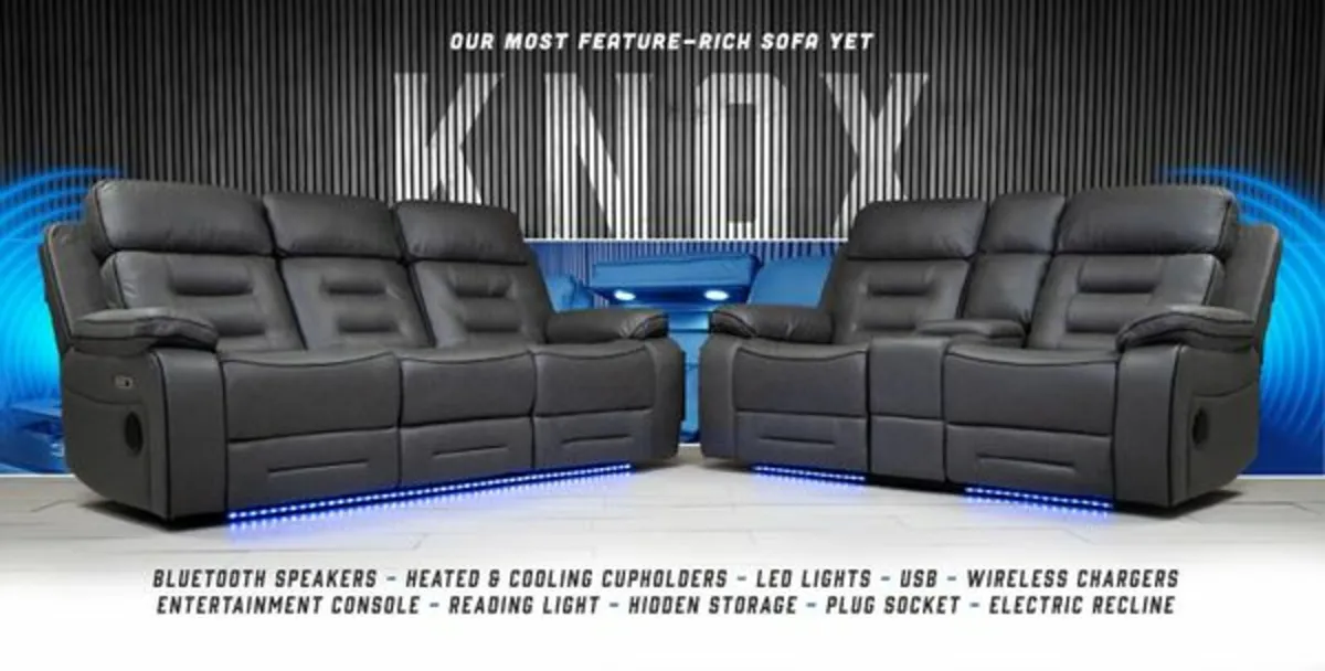 Knox 3+2 Dark Grey Electric Leather Recliner Sofa - Image 1