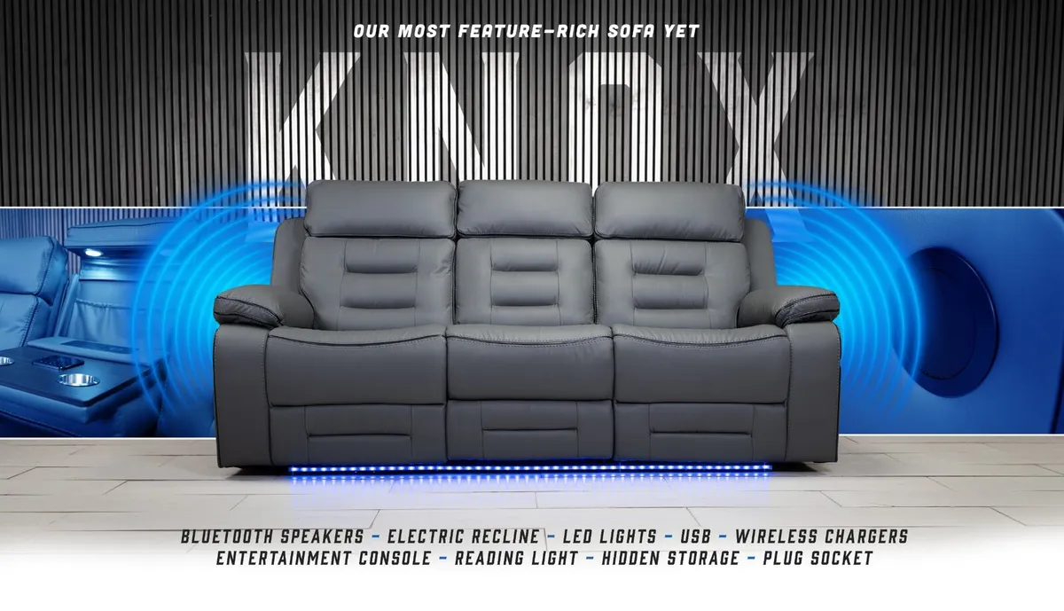 Knox 3+2 Dark Grey Electric Leather Recliner Sofa - Image 2
