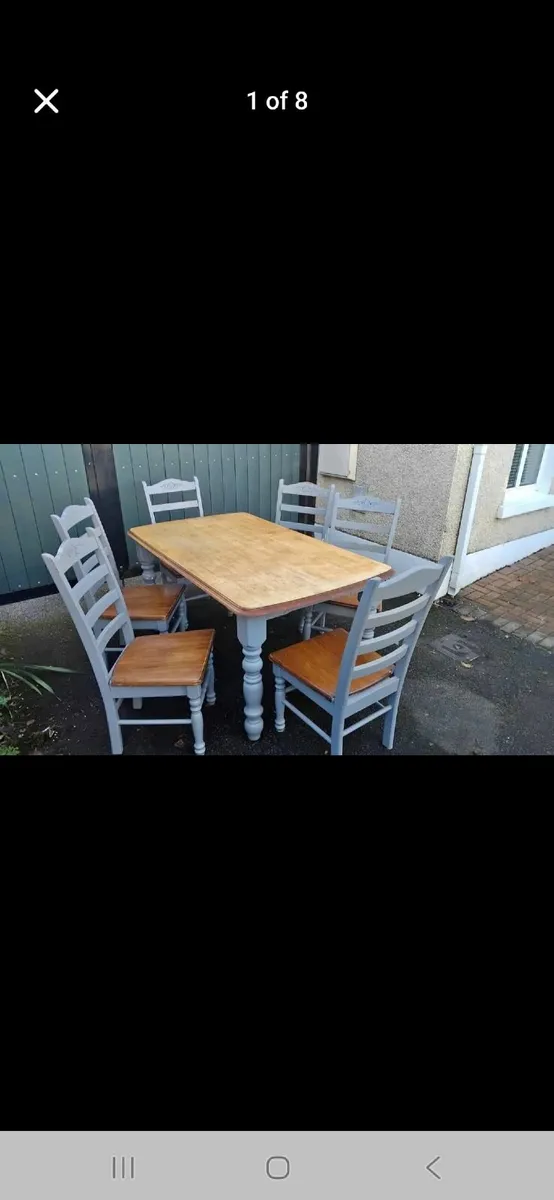 Grey painted table and chairs - Image 1