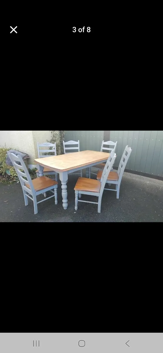 Grey painted table and chairs - Image 2