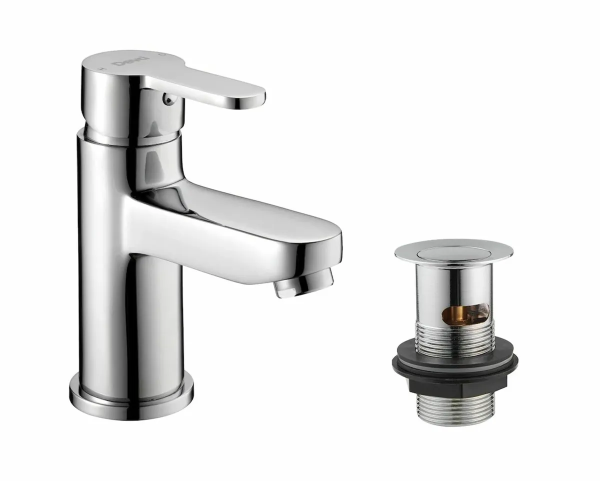 Chrome Mono Basin Mixer Sink Tap & Press Top Waste - Image 1