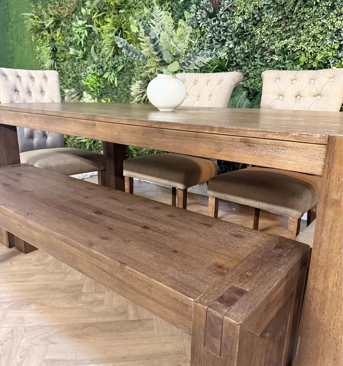 Rustic style kitchen table, 4 chairs & bench - Image 4