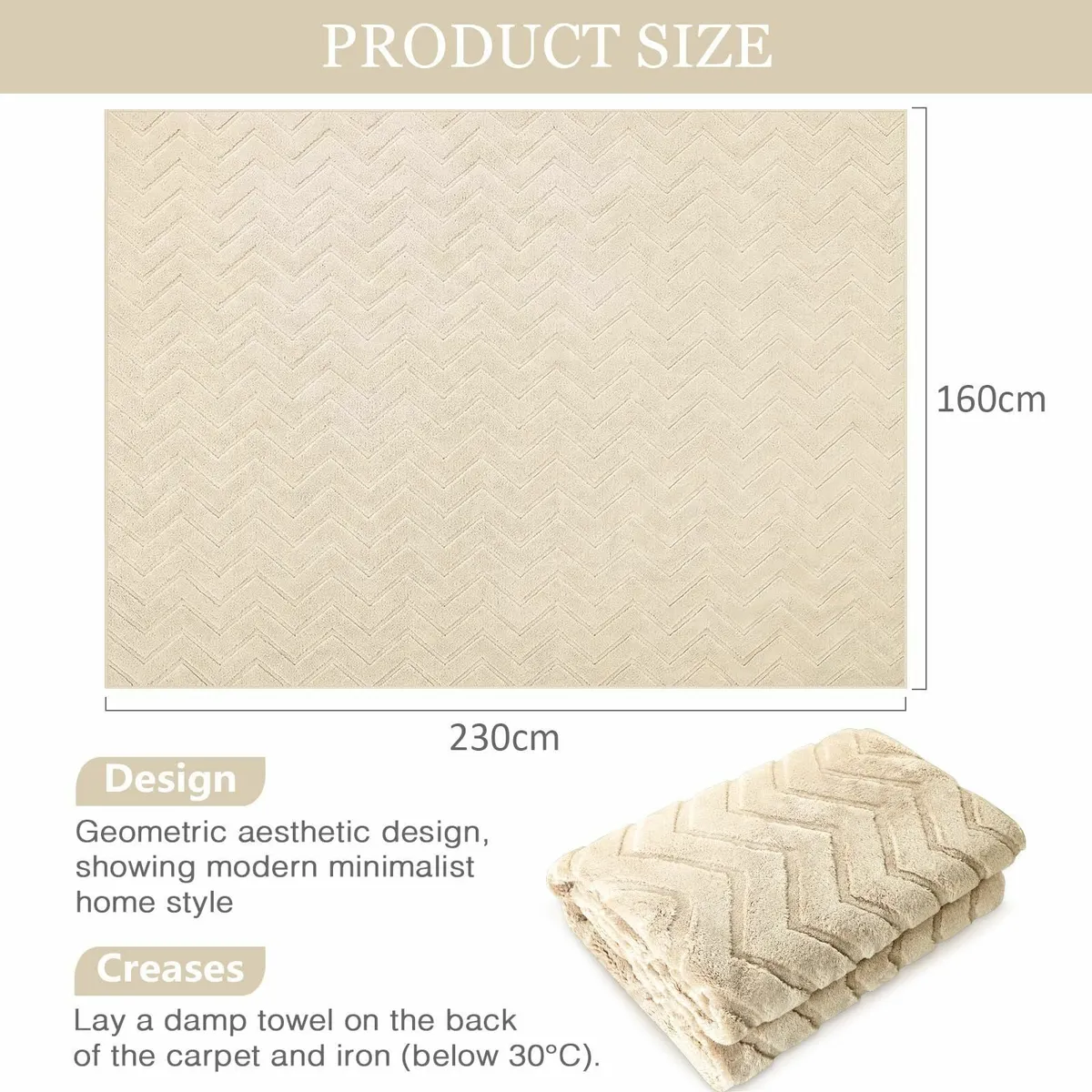 Washable Rugs Living Room Large 160x230 cm Beige - Image 2