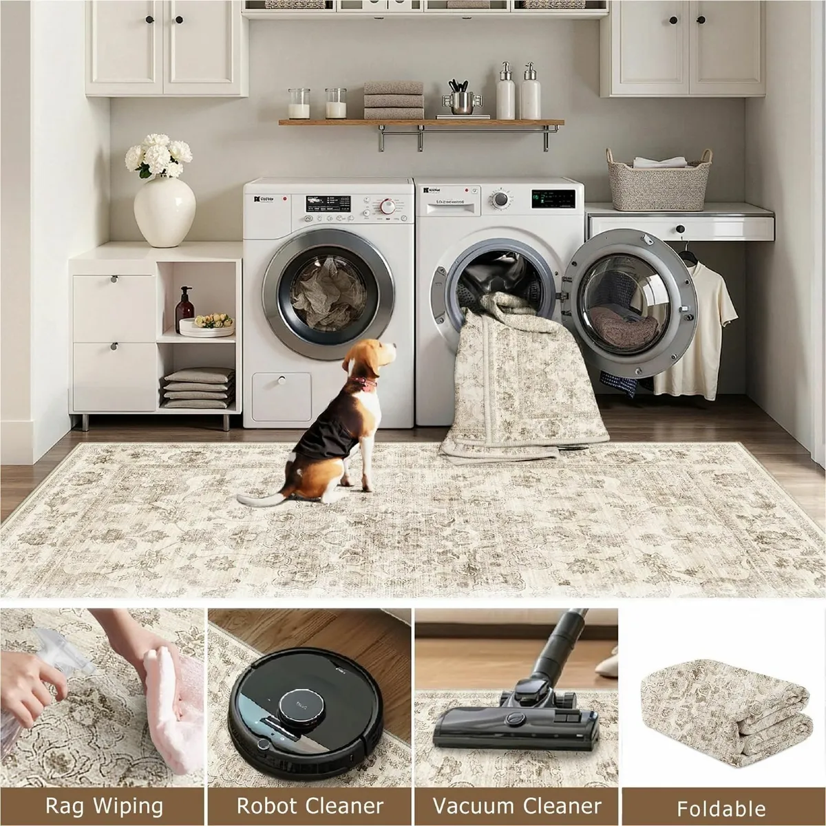 Vintage Rugs Living Room Beige Large Area Rug - Image 4