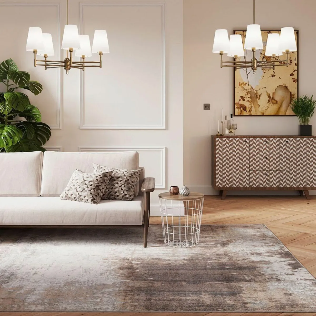 Distressed Warm Neutral Greige Living Room Area - Image 2