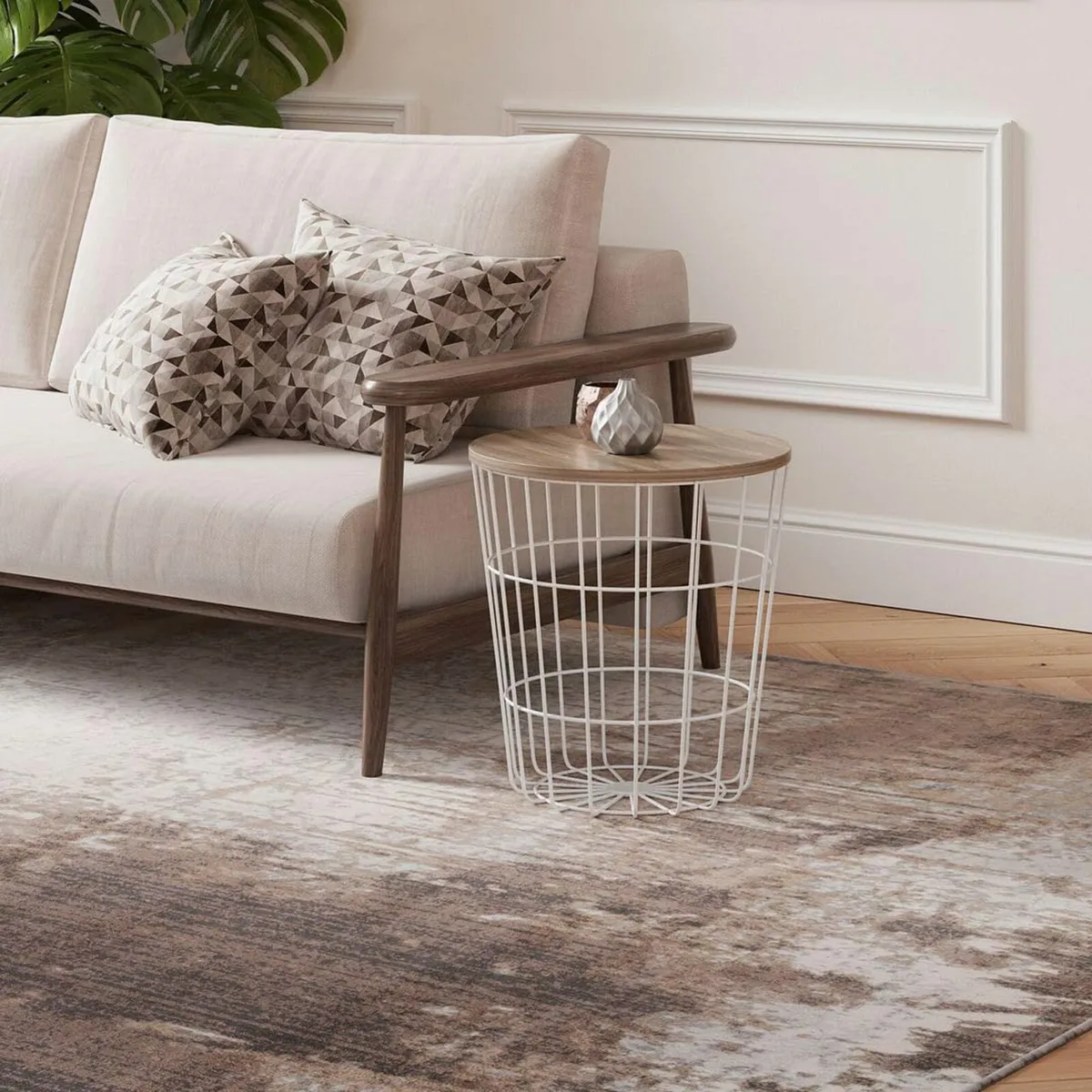 Distressed Warm Neutral Greige Living Room Area - Image 3