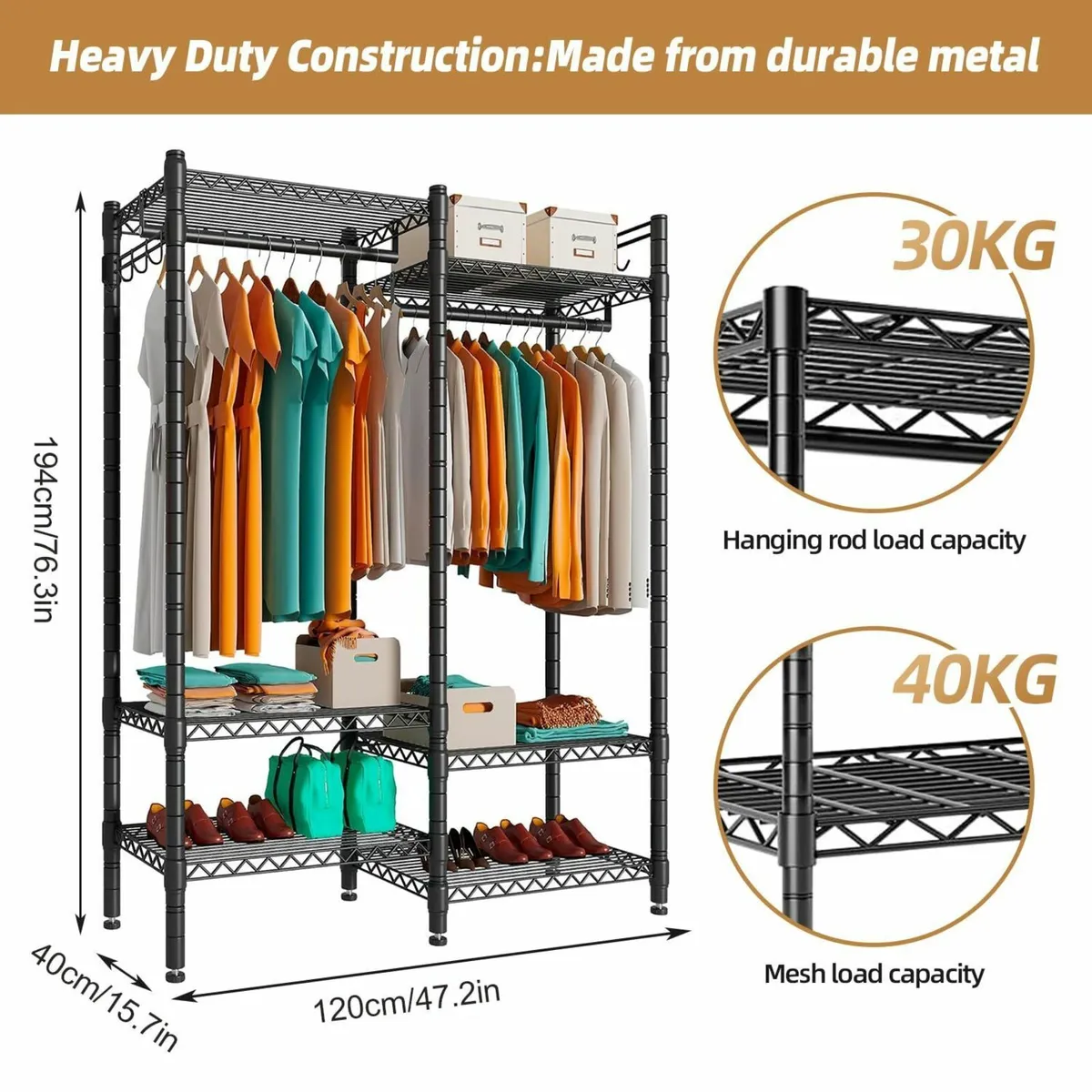 Heavy Duty Clothes Rail with Adjustable Shelves - Image 2