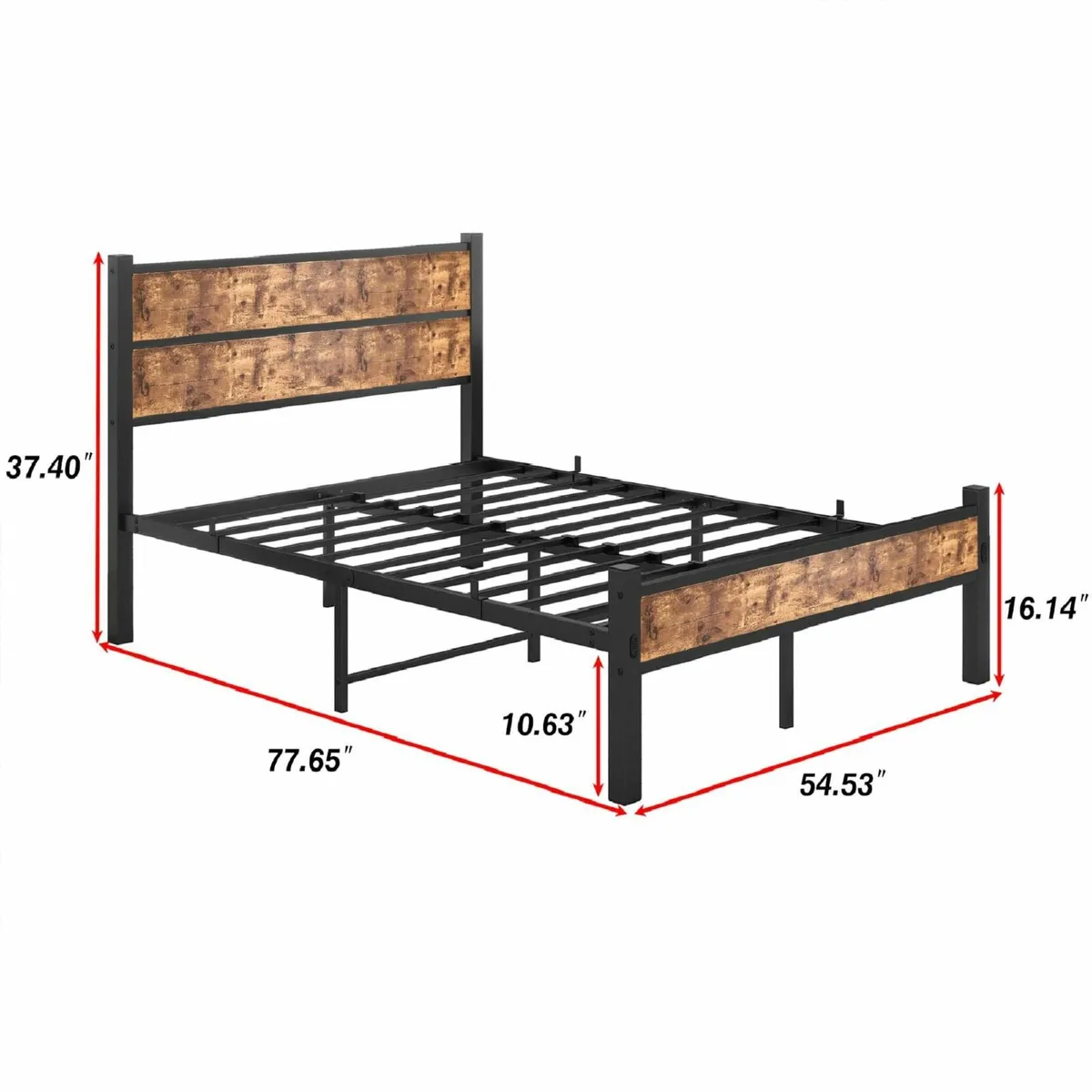 Double Bed Frame with Wooden Headboard and - Image 2