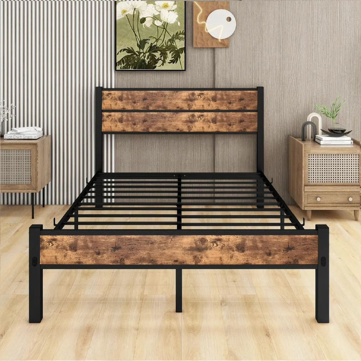 Double Bed Frame with Wooden Headboard and - Image 4