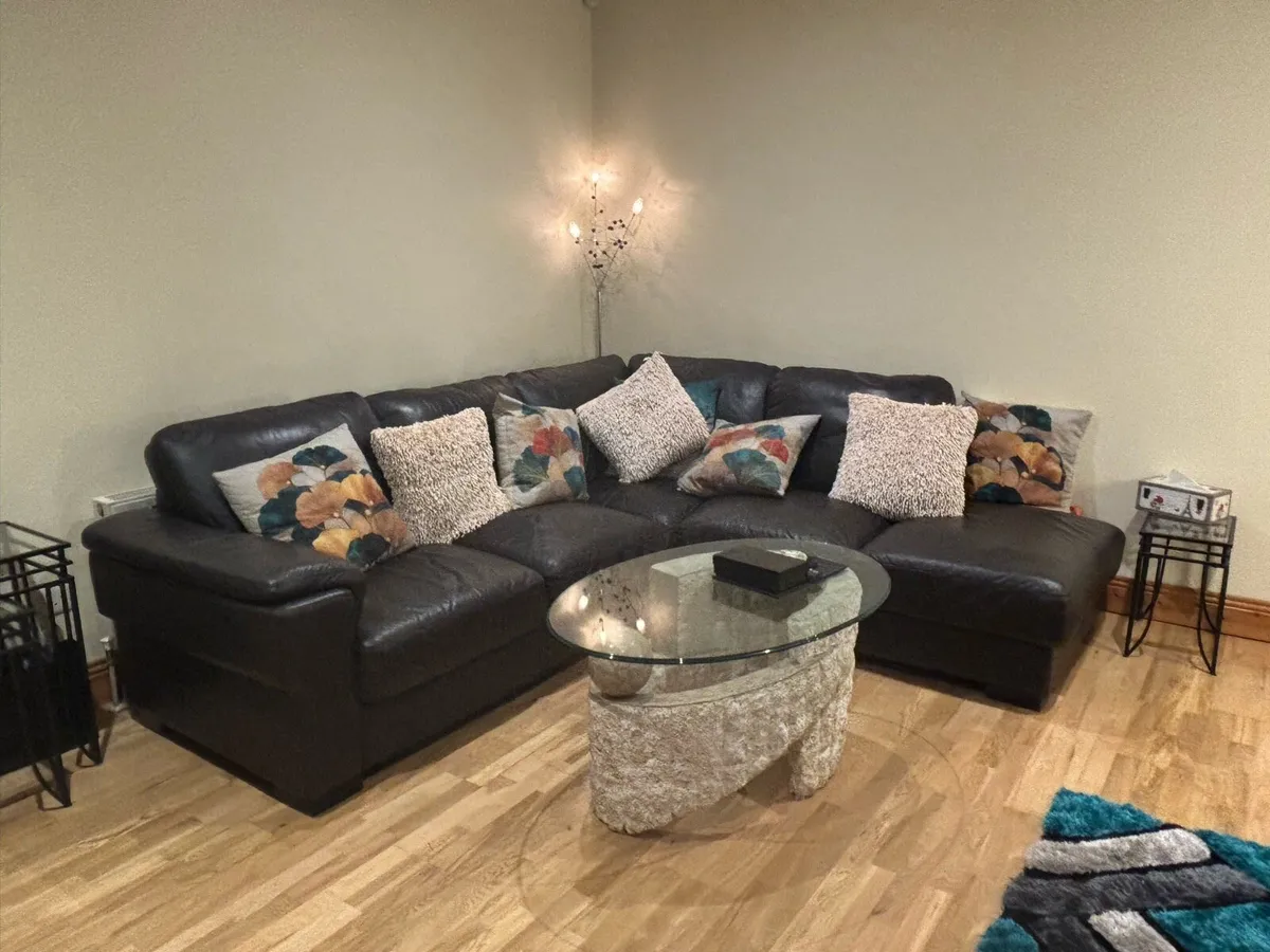 Brown Leather Corner Sofa - Image 1