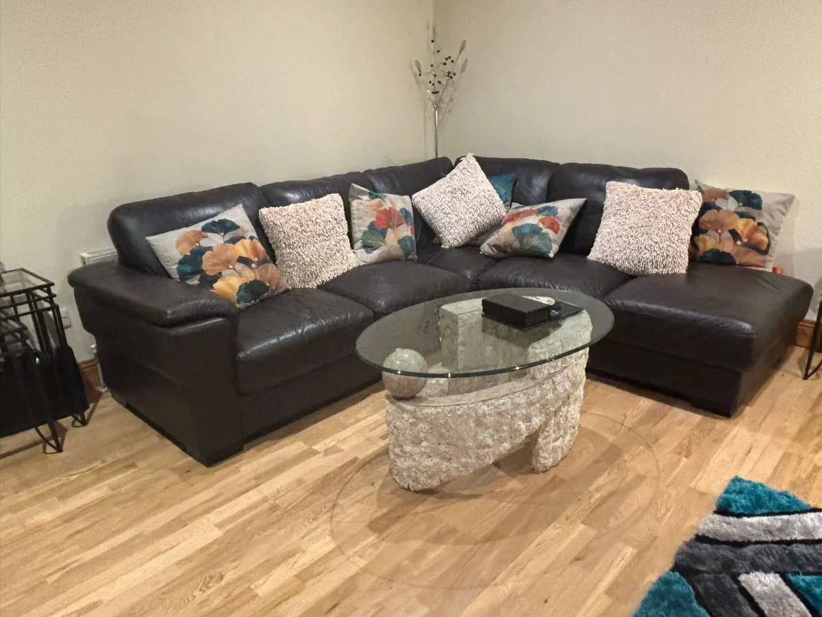 Brown Leather Corner Sofa - Image 2