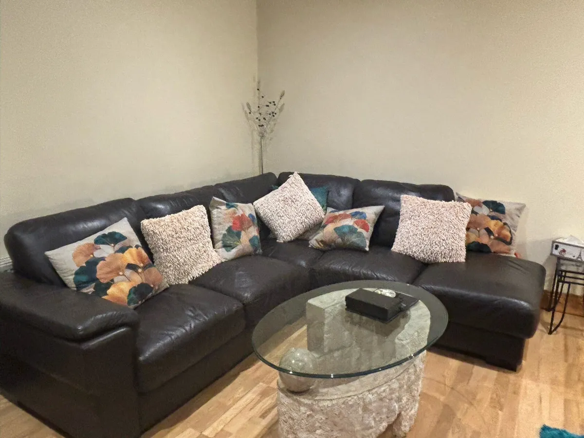 Brown Leather Corner Sofa - Image 3