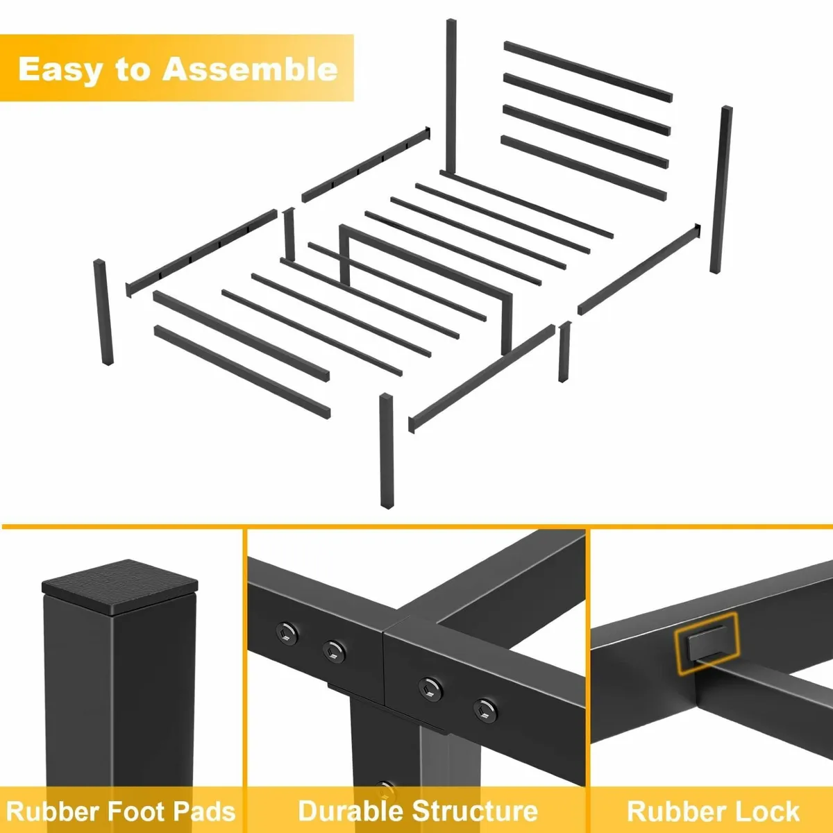 Single Bed Frames with Headboard 3ft Black Metal - Image 3