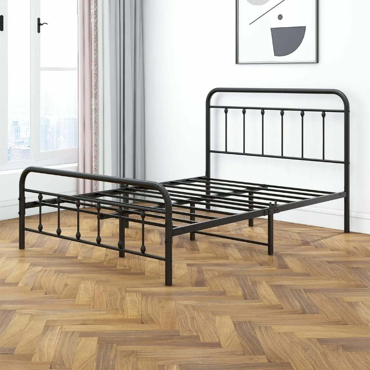 Double Bed Frame with Storage and Headboard Metal - Image 4