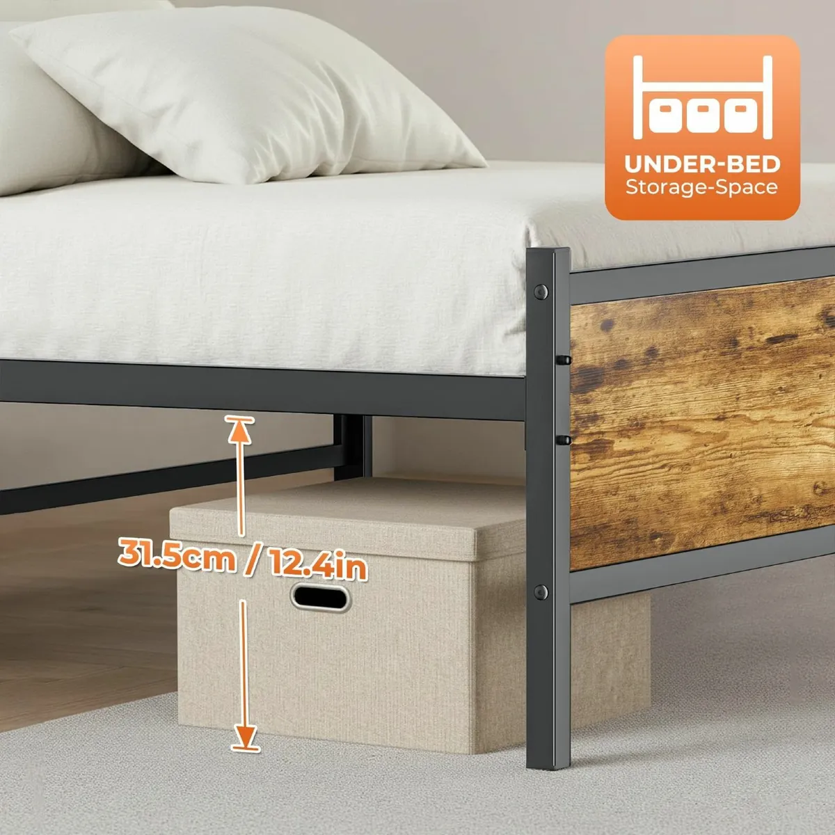 Single Bed Frame with Wooden Headboard and - Image 3