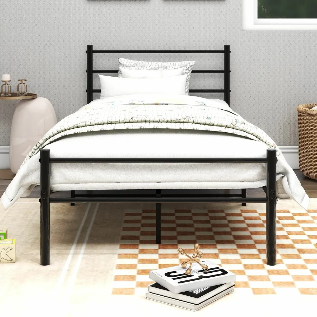 3ft Single Bed Frame Metal Platform with Headboard - Image 1