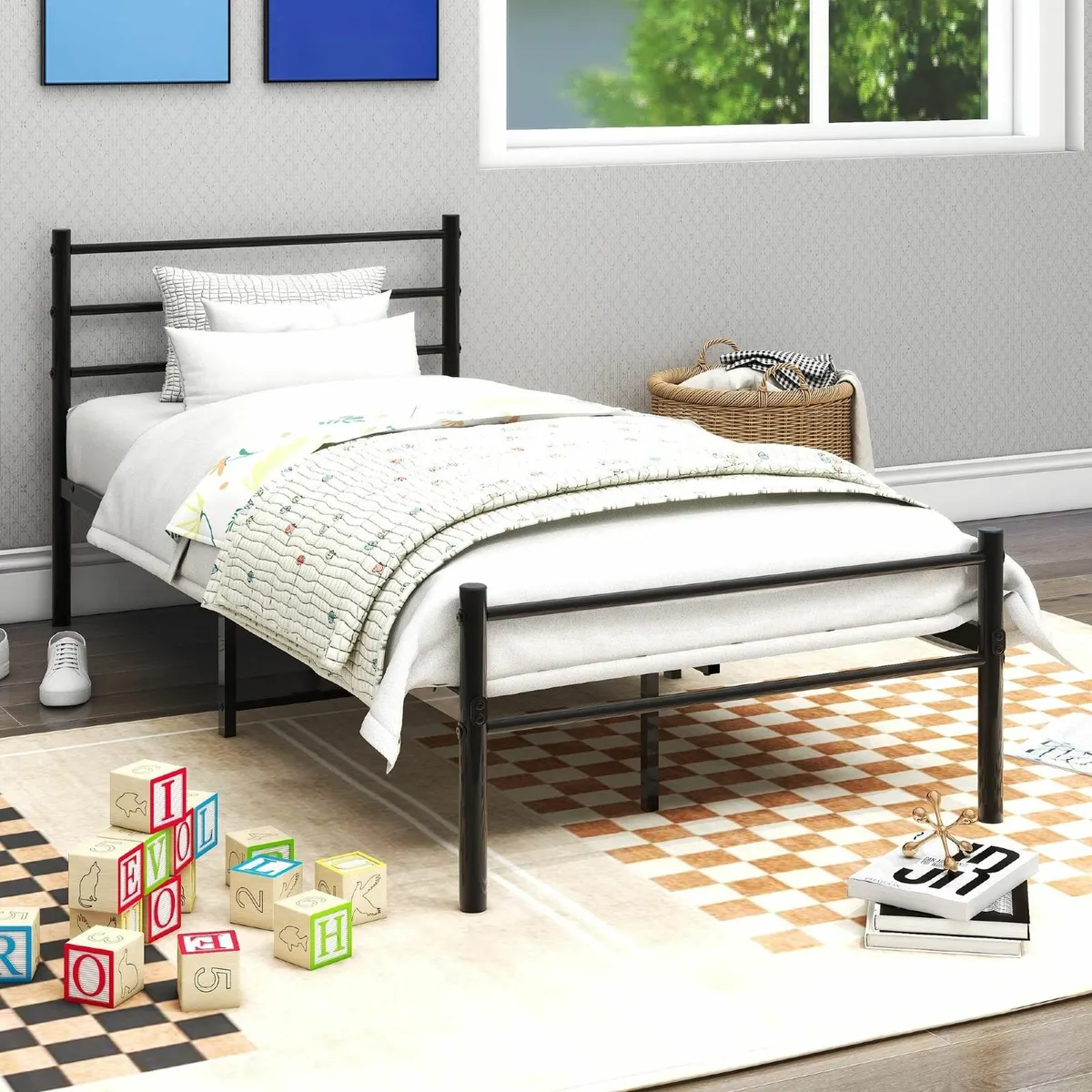 3ft Single Bed Frame Metal Platform with Headboard - Image 3