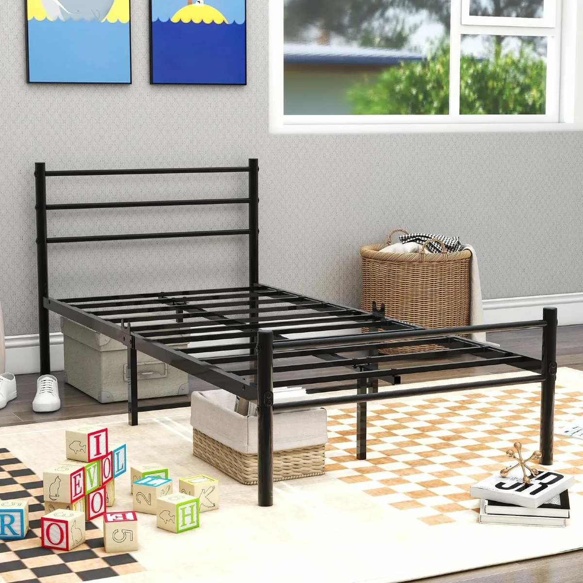 3ft Single Bed Frame Metal Platform with Headboard - Image 4
