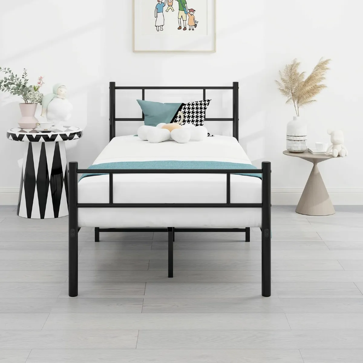 Single Metal Bed Frame 3ft with Headboard No Box - Image 1