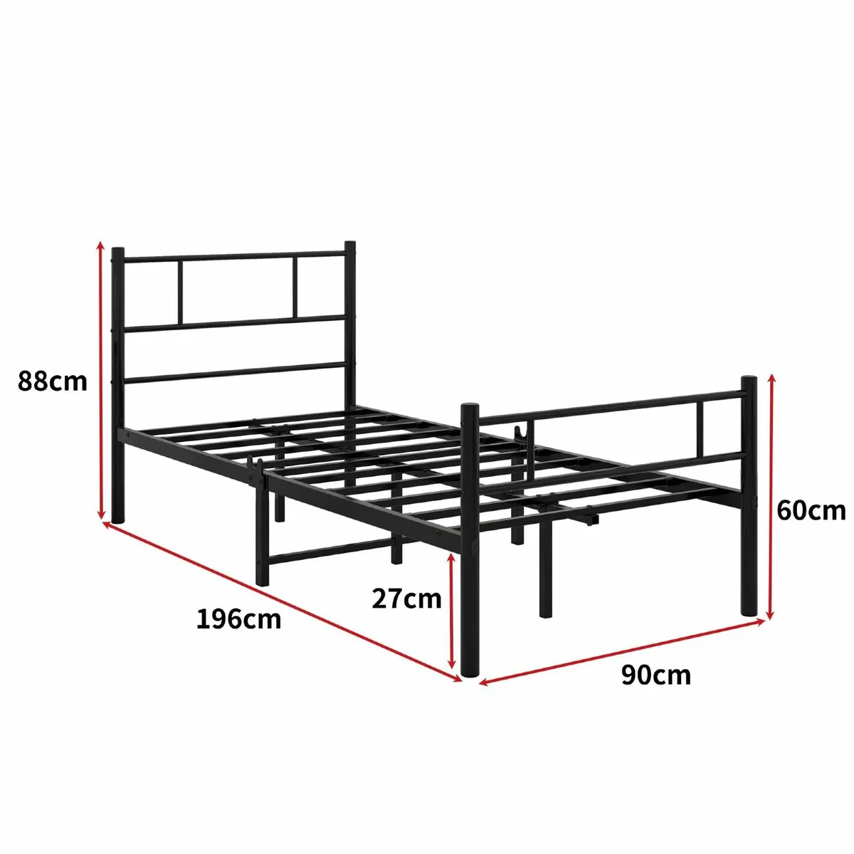 Single Metal Bed Frame 3ft with Headboard No Box - Image 2