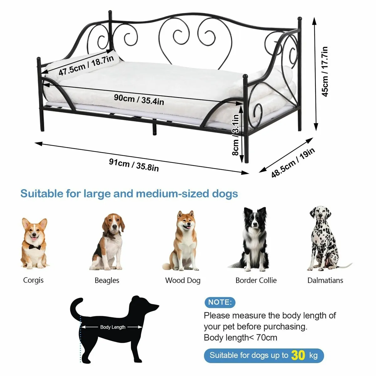 Pet Sofa Bed Metal Frame Dog Couch with Washable - Image 2