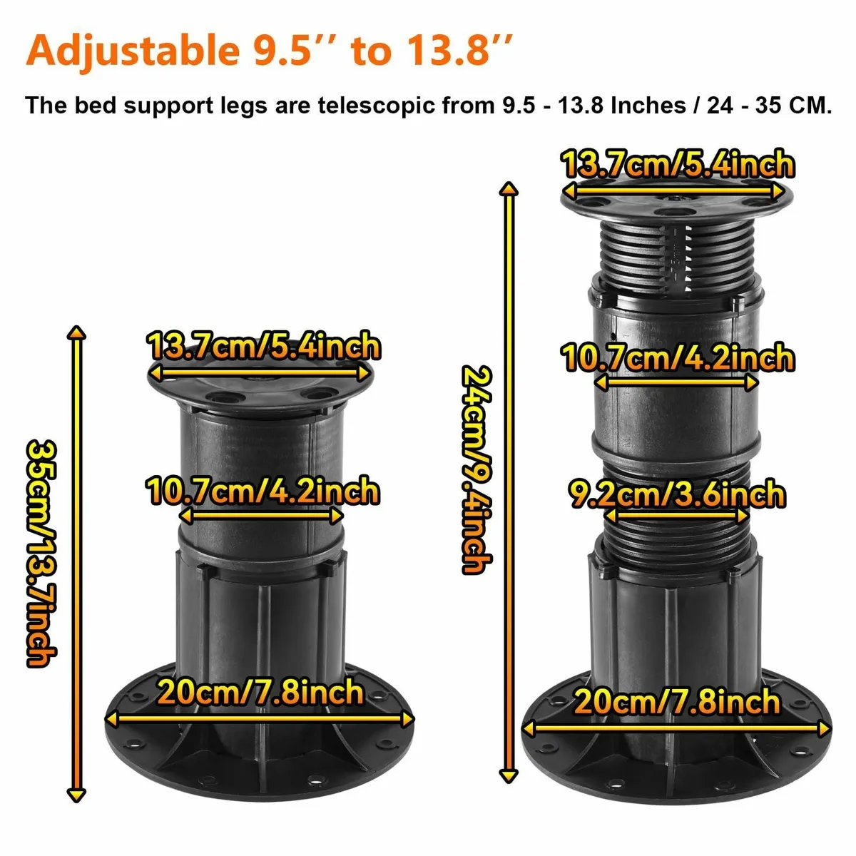 4PCS Adjustable Bed Support Legs 9.5 to13.8 - Image 2