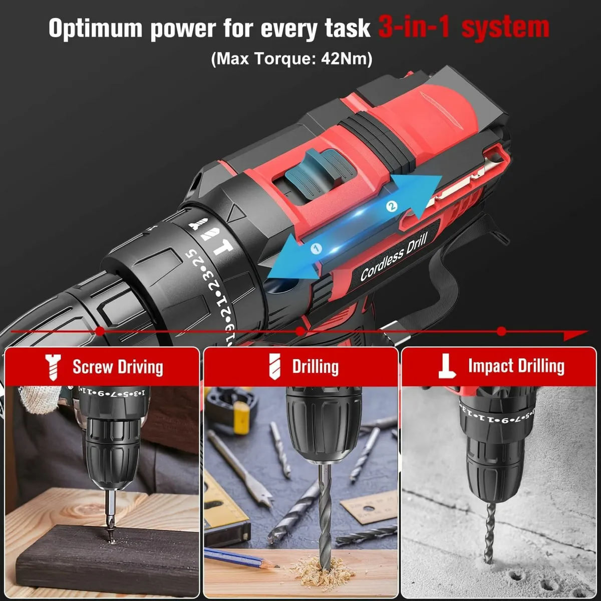 Cordless Drill Driver 21V Hammer with Battery - Image 2