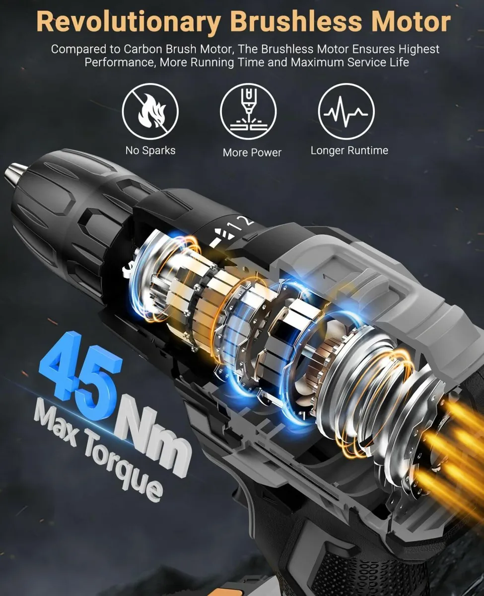 Brushless Cordless Drill Driver 21V 2 Batteries - Image 3