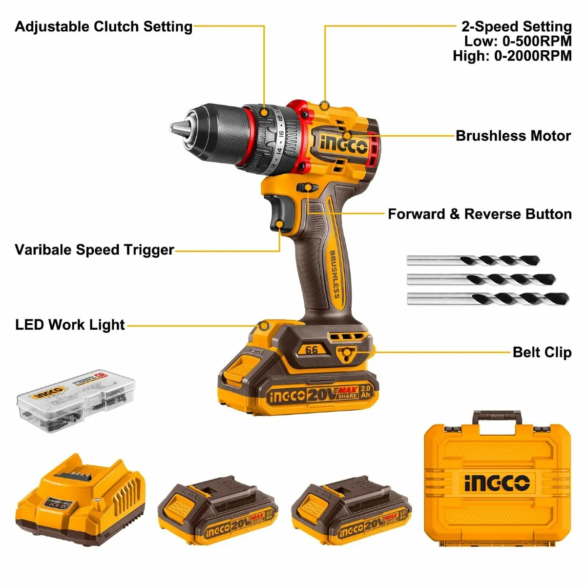 20V Cordless Brushless Hammer Drill Compact - Image 4