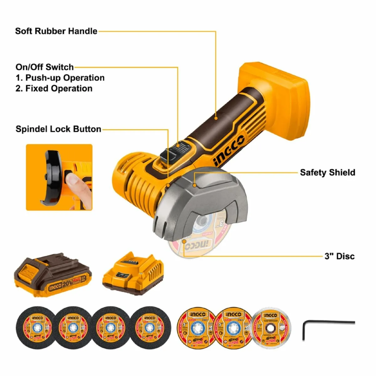 20V Cordless Mini Angle Grinder 19500RPM 76mm - Image 3