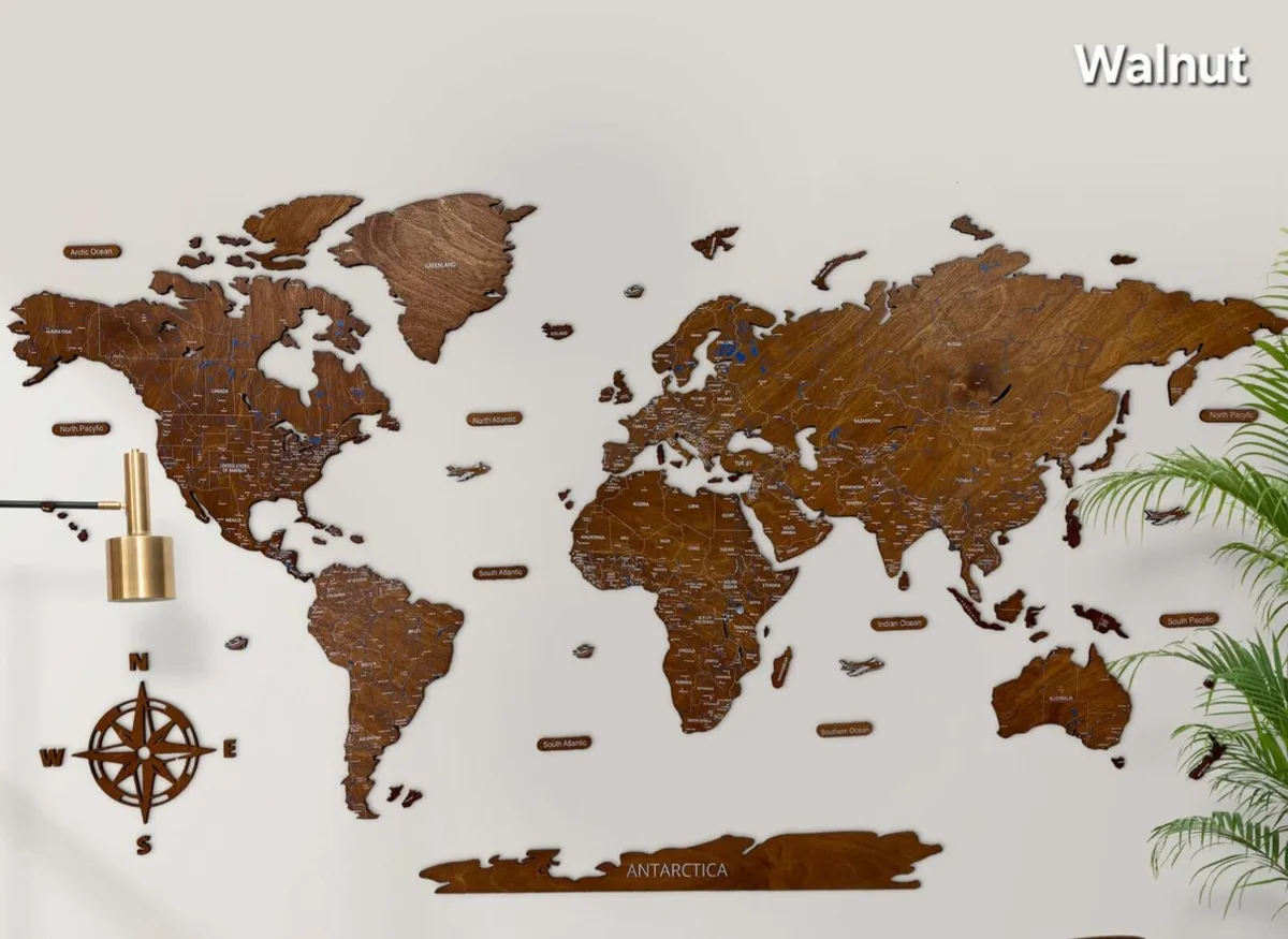 2D Premium Wooden World Map Country Borders - Image 3