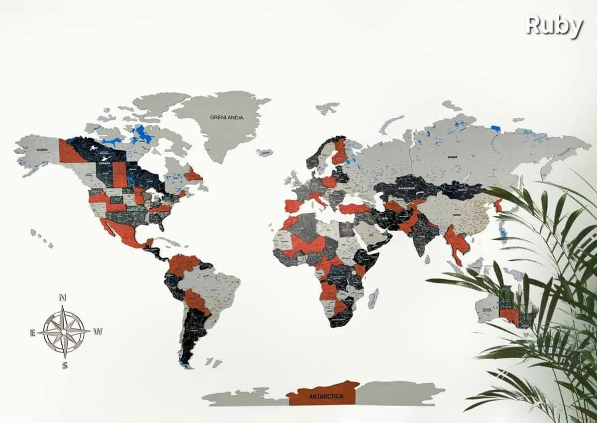 3D Premium Wooden World Map with Country Borders - Image 1