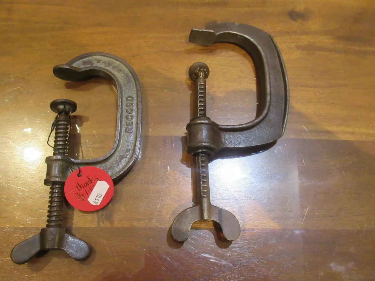 antique vintage TOOLS CLAMPS cottage pub fireplace - Image 1