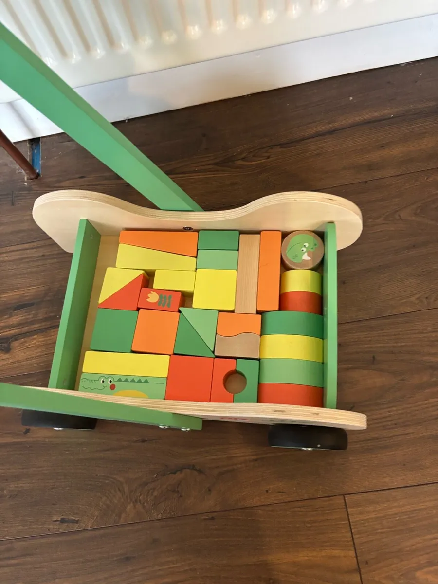 Wooden Toy Wagon and block set - Image 3